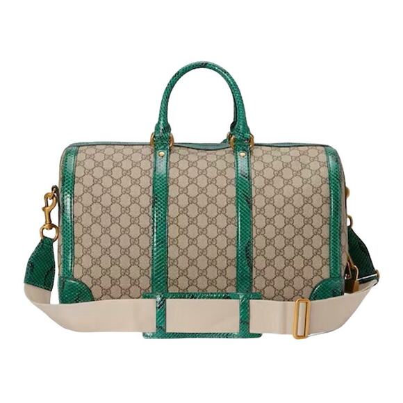 GUCCI Python Trim Duffle Bag with Double G in Beige Emerald Green $5500 NEWv - Picture 6 of 15